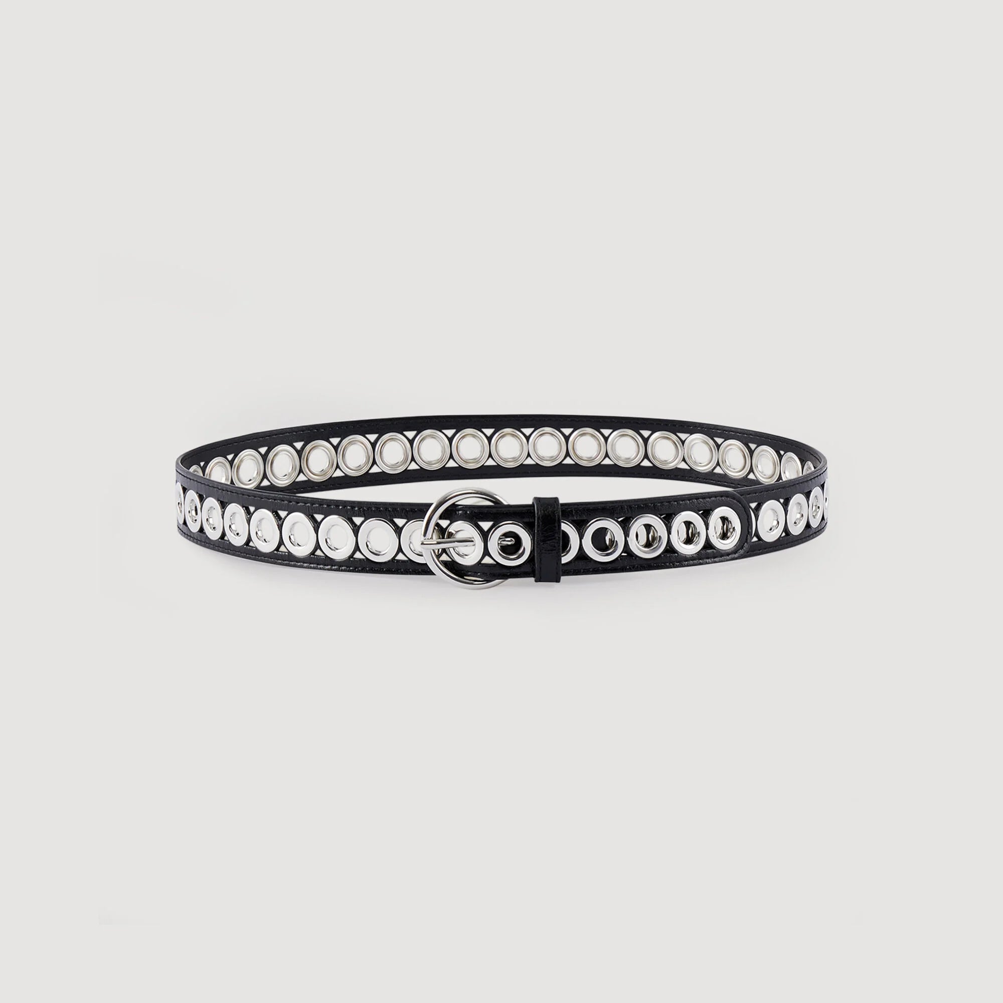 Belt With Round Buckle And Eyelets Black