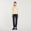 Fine Ribbed Knit Cardigan Ecru