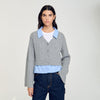 Cardigan With Removable Shirt Collar Grey