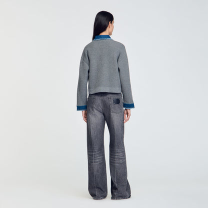 Denim And Knitwear Coatigan Grey