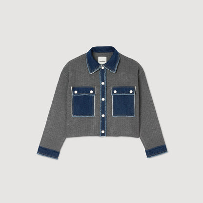 Denim And Knitwear Coatigan Grey