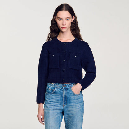 Short Knit Jacket Navy Blue