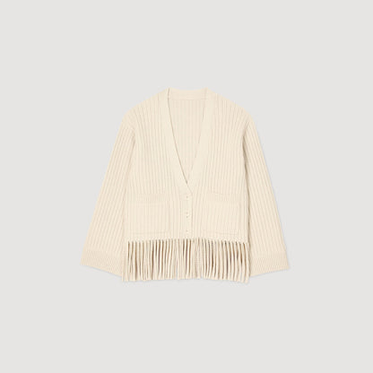 Fringed Knit Cardigan Ecru