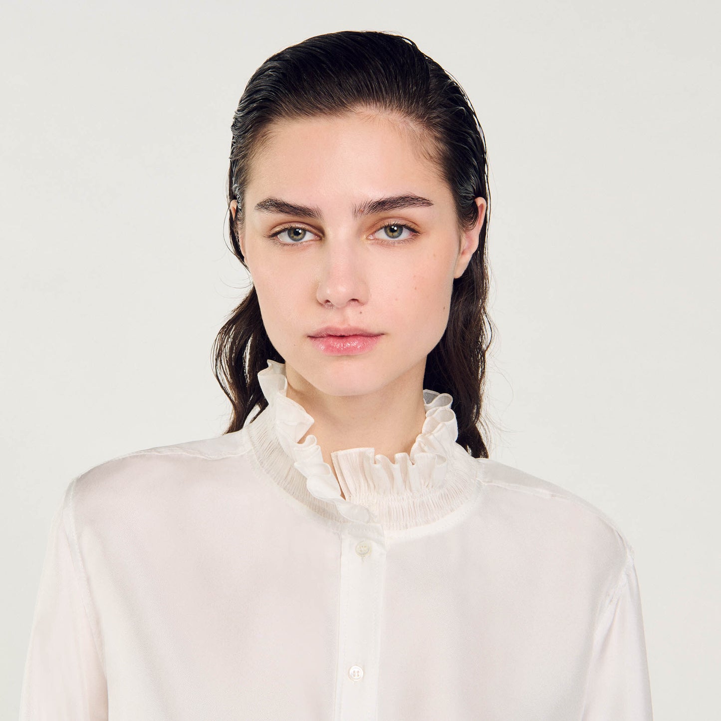 Floaty Shirt With Gathered Collar Ecru