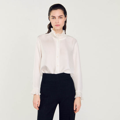 Floaty Shirt With Gathered Collar Ecru