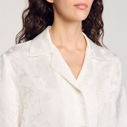 Cropped Shirt With Jacquard Bows White