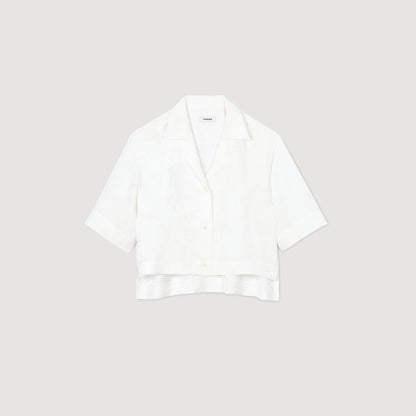 Cropped Shirt With Jacquard Bows White