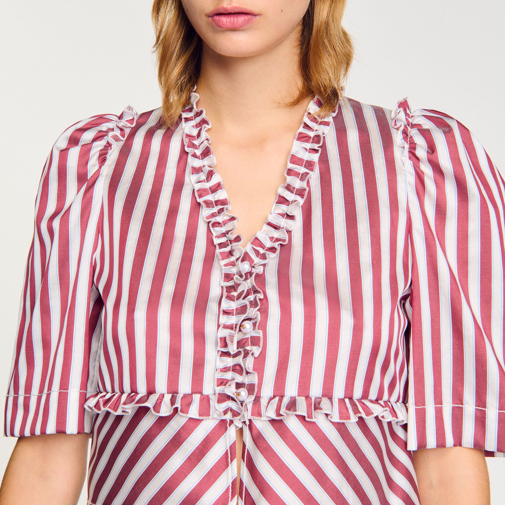 Ruffled Striped Shirt Burgundy / White