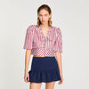 Ruffled Striped Shirt Burgundy / White