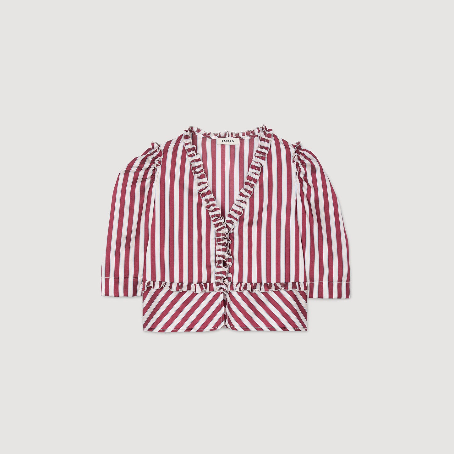 Ruffled Striped Shirt Burgundy / White