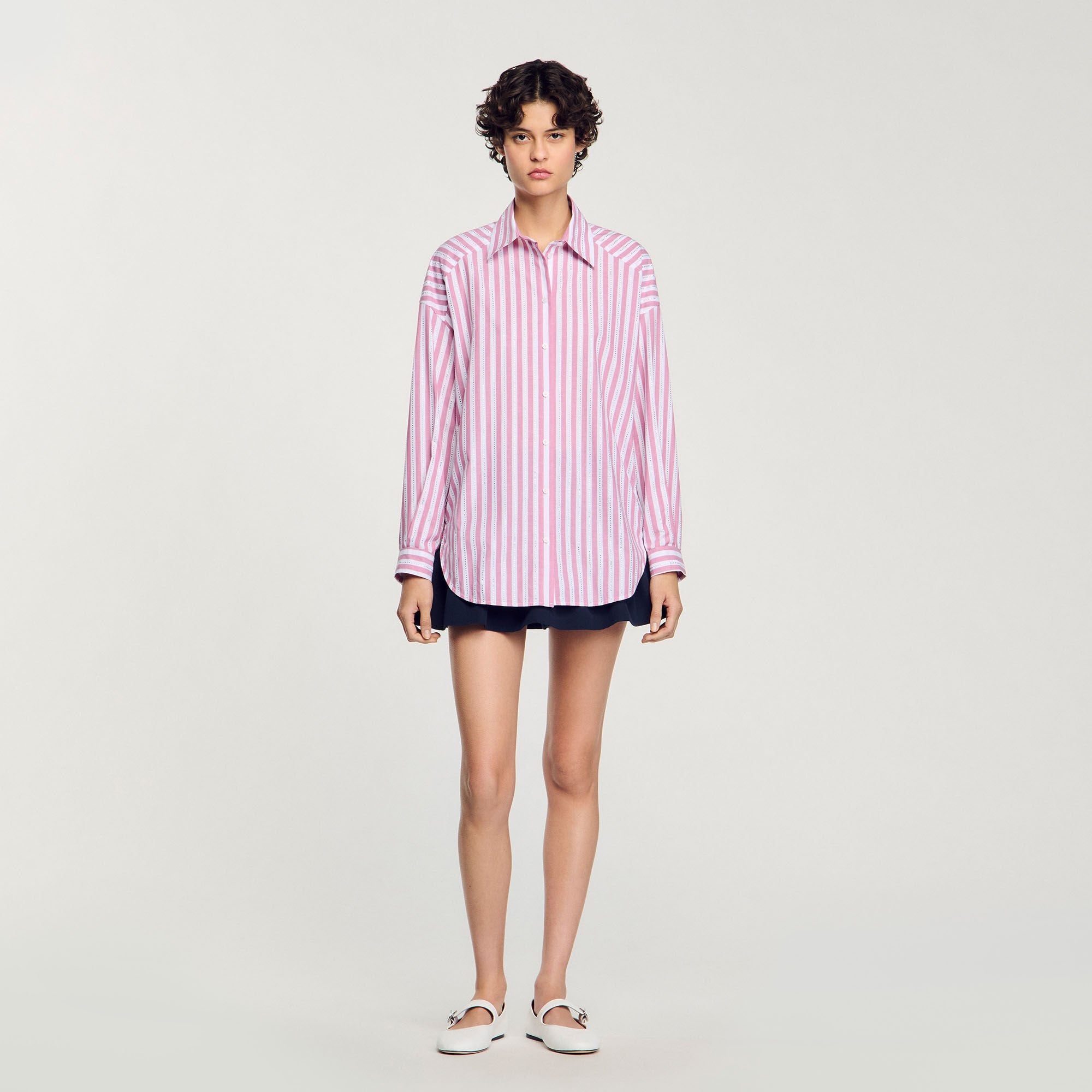 Striped Rhinestone Shirt Pink