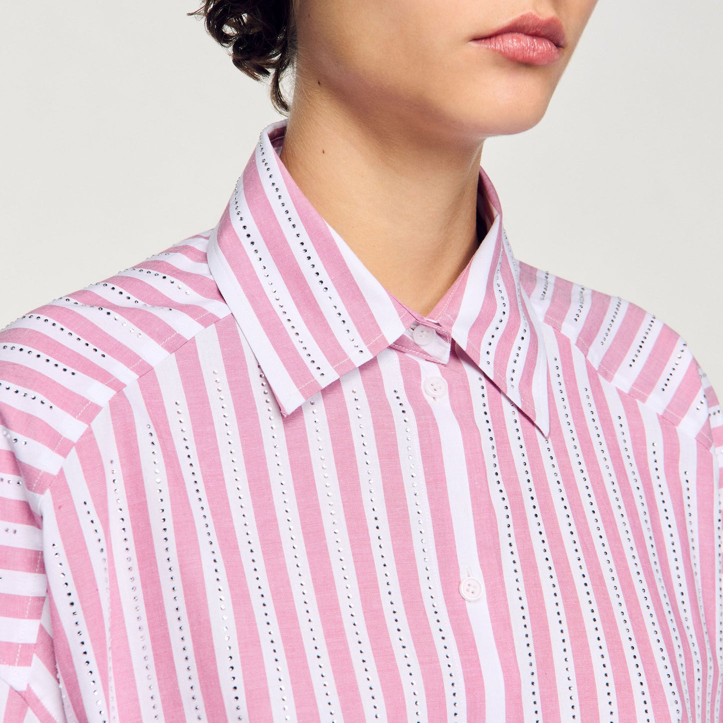 Striped Rhinestone Shirt Pink