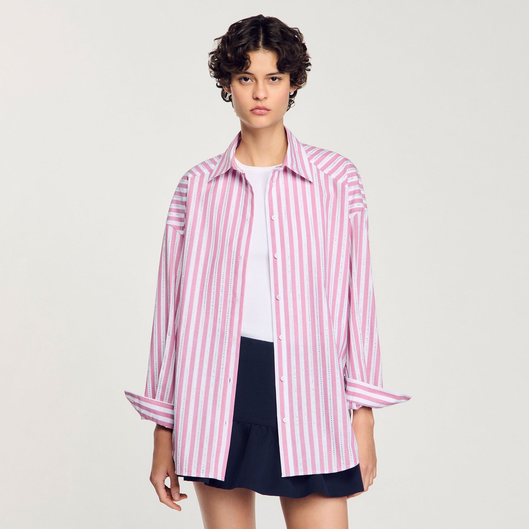 Striped Rhinestone Shirt Pink