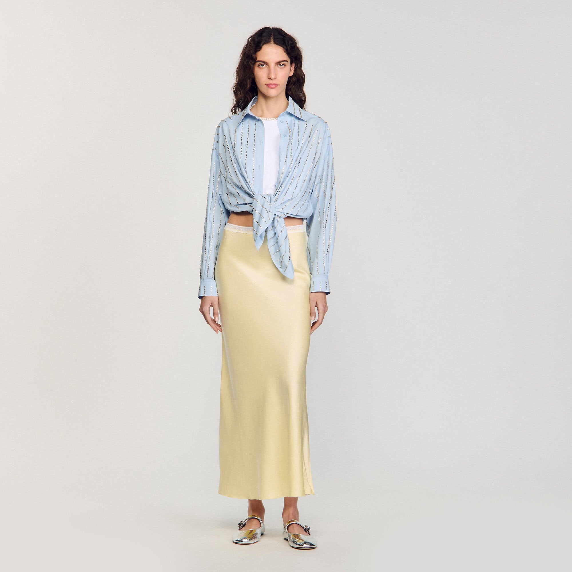 Long Satin-Effect Skirt Yellow