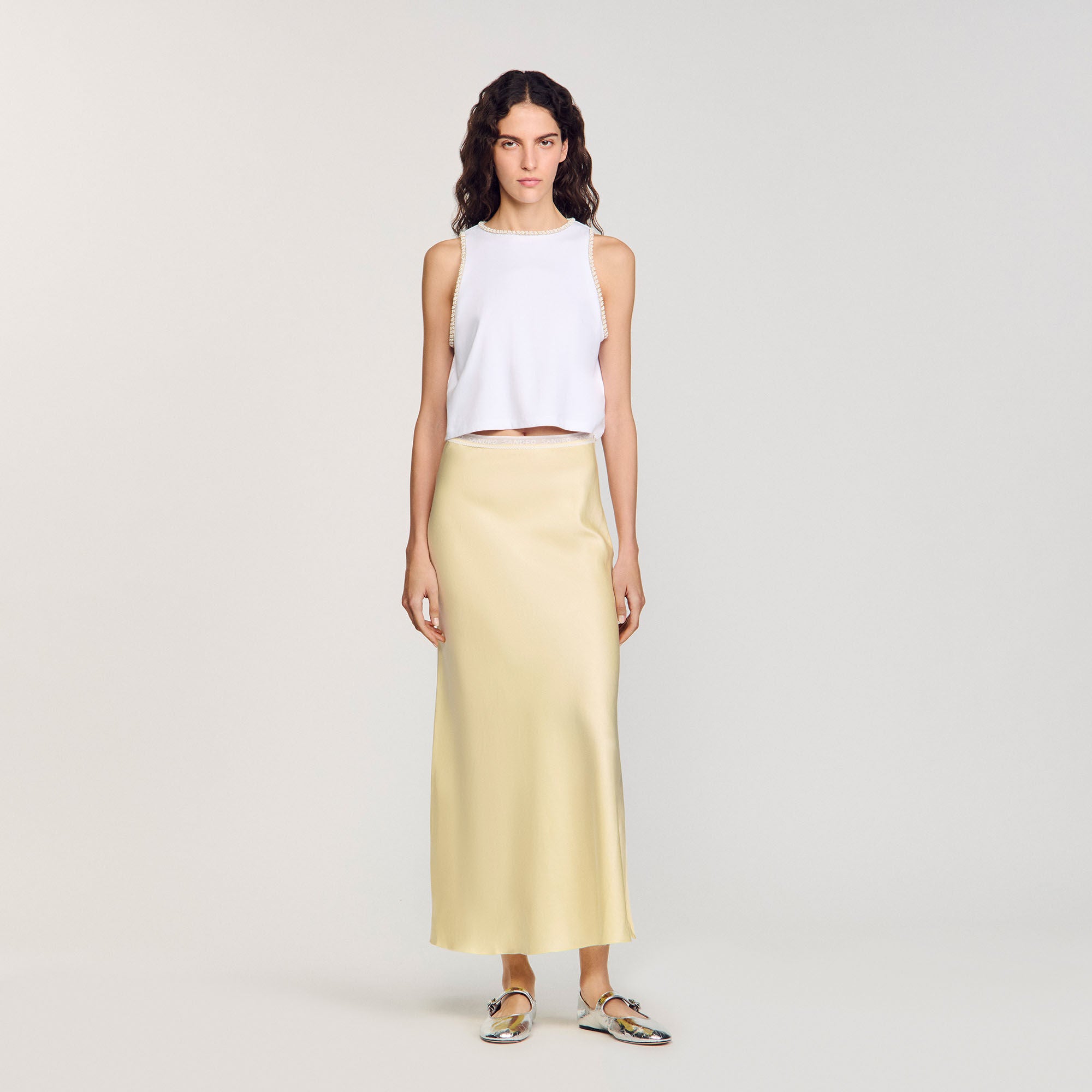 Long Satin-Effect Skirt Yellow