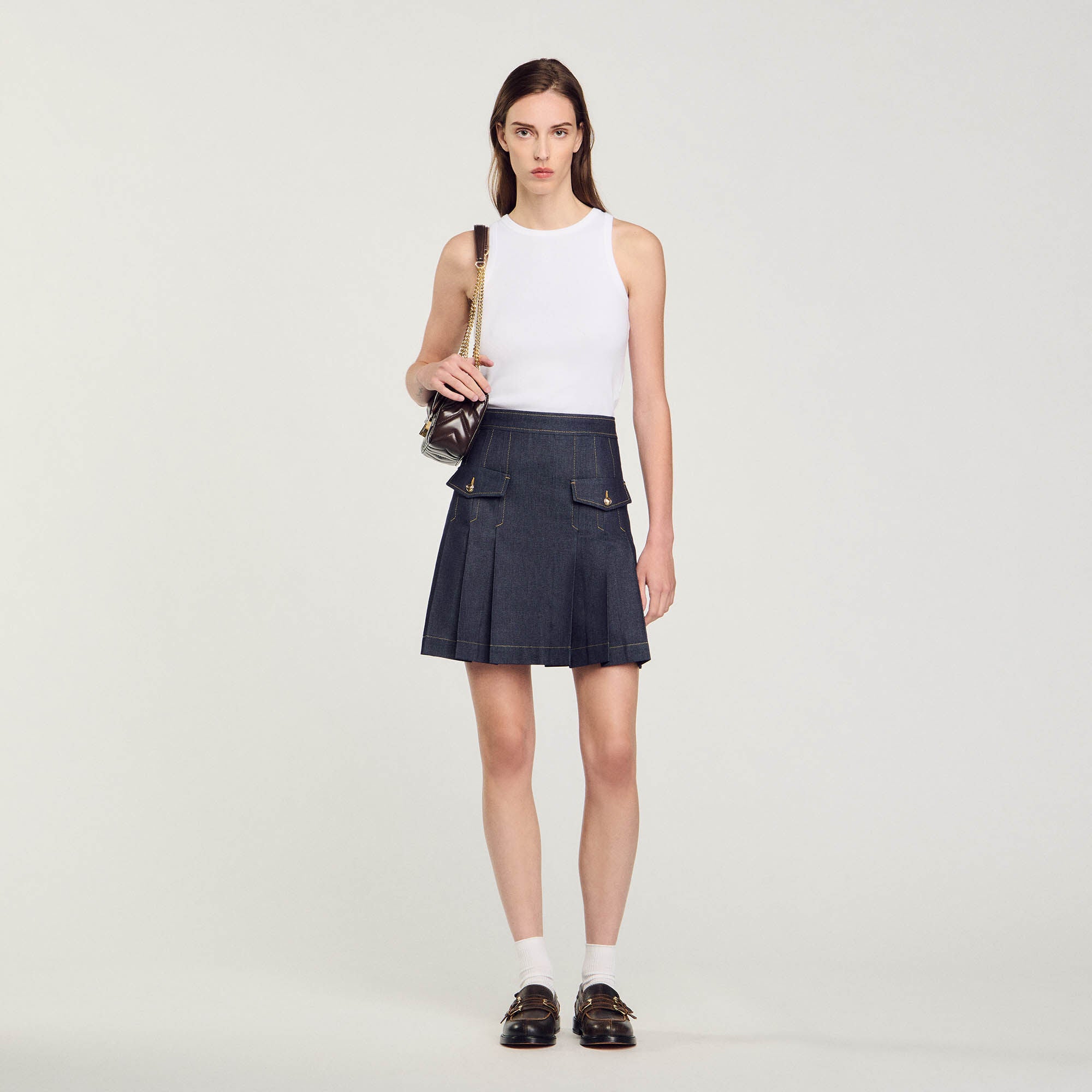 Pleated Denim Skirt Deep Blu