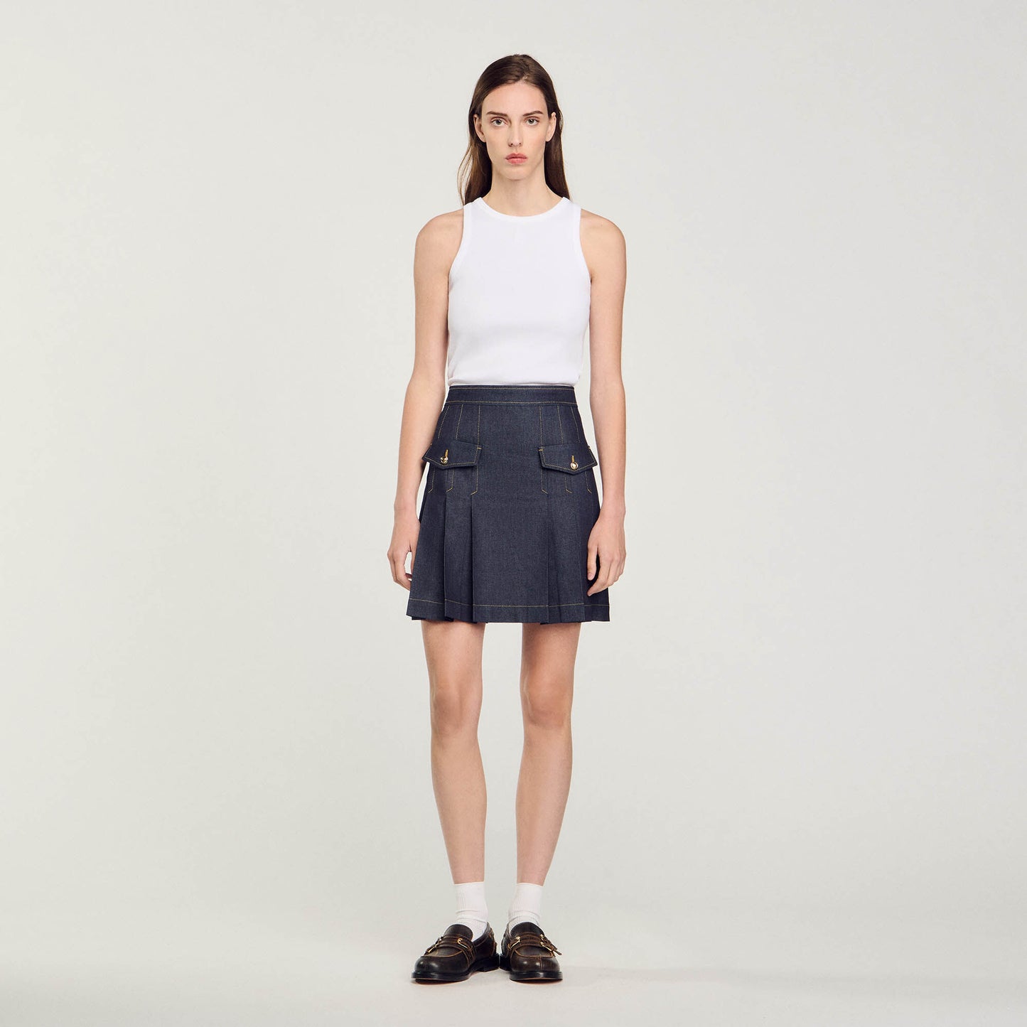 Pleated Denim Skirt Deep Blu