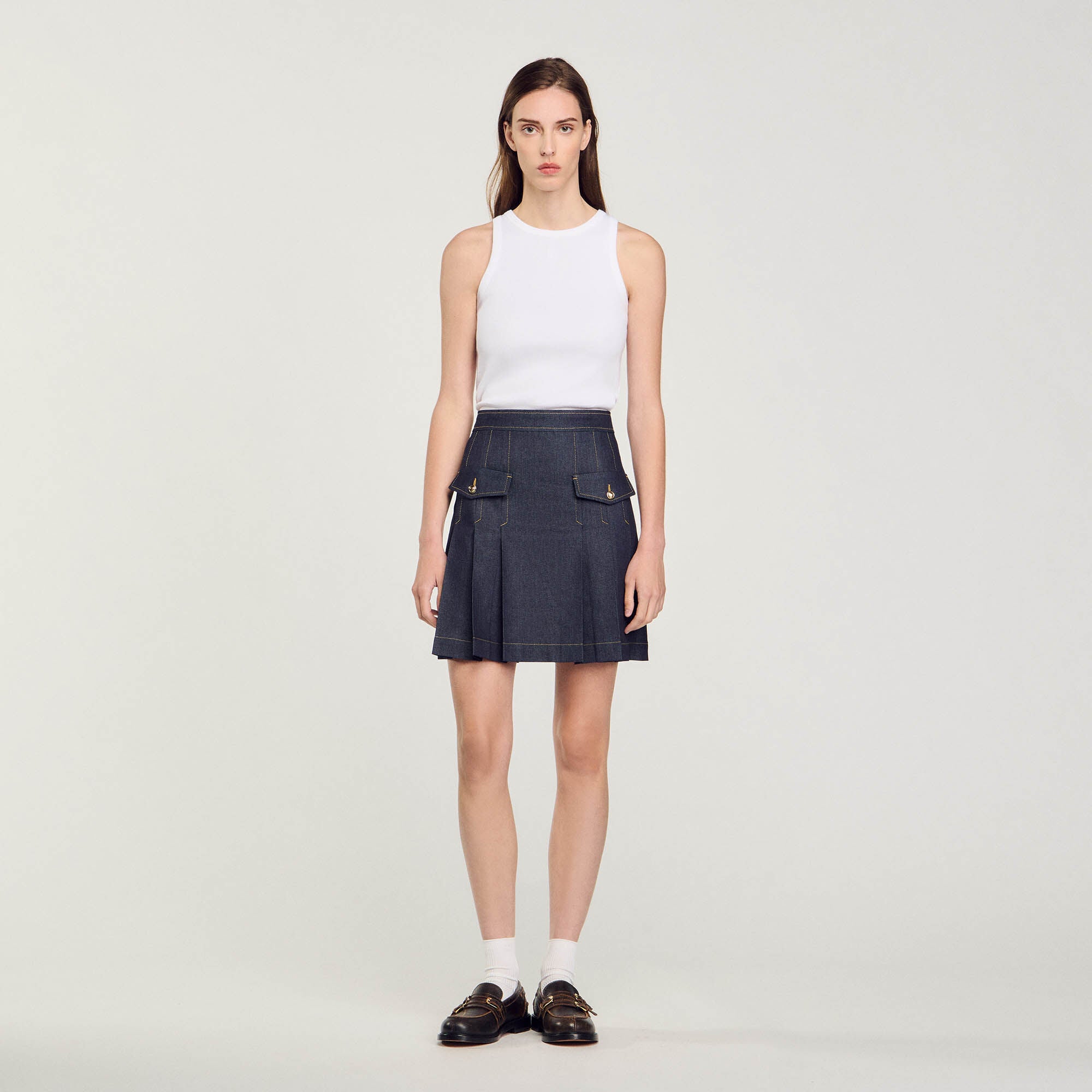 Pleated Denim Skirt Deep Blu