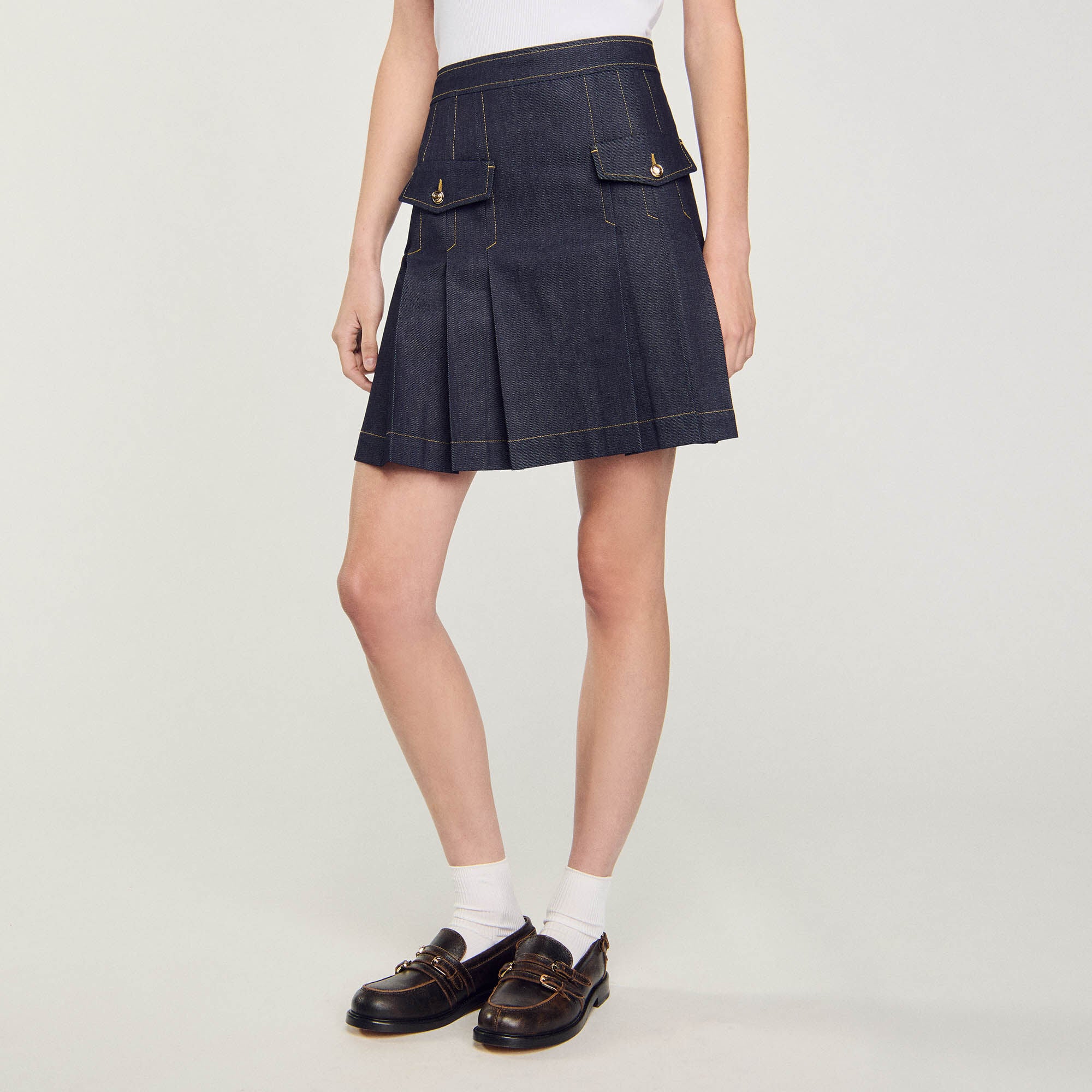 Pleated Denim Skirt Deep Blu