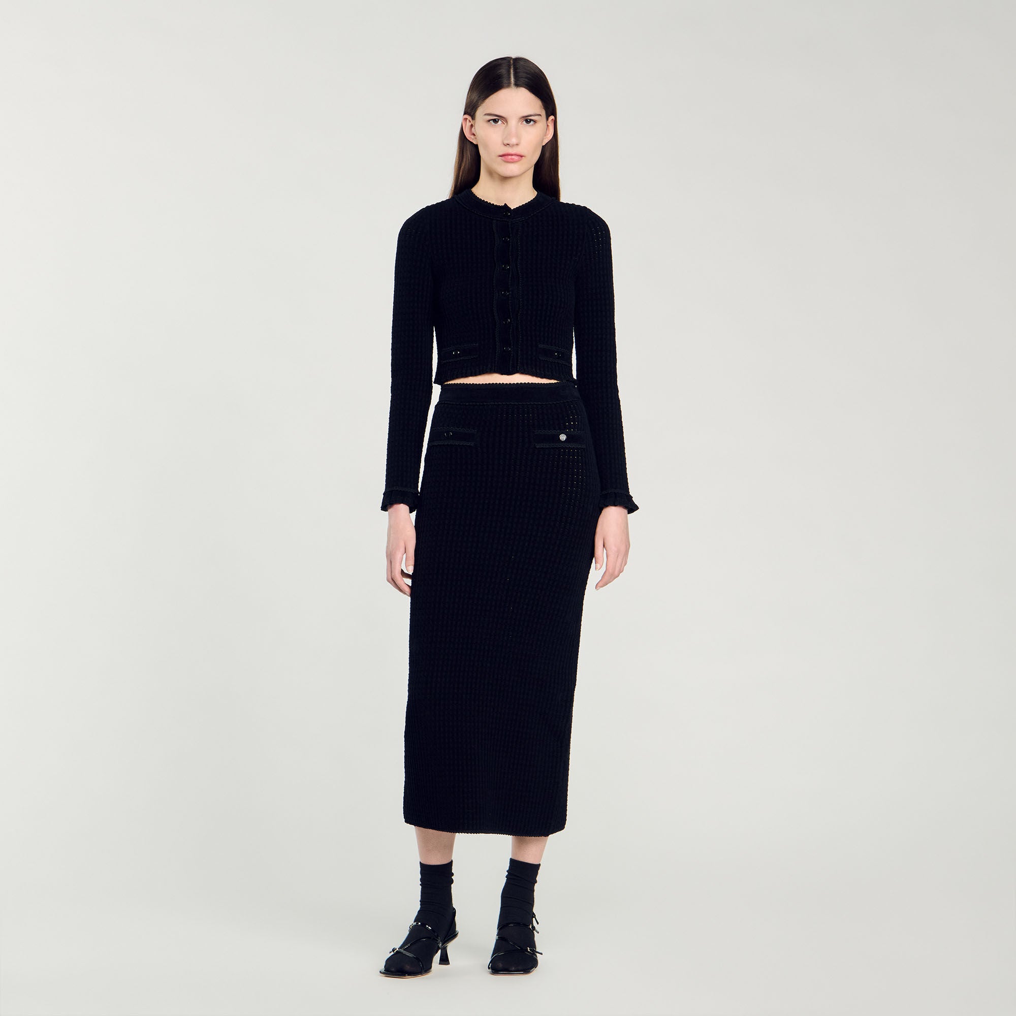 Velvet Knit Midi Skirt Black