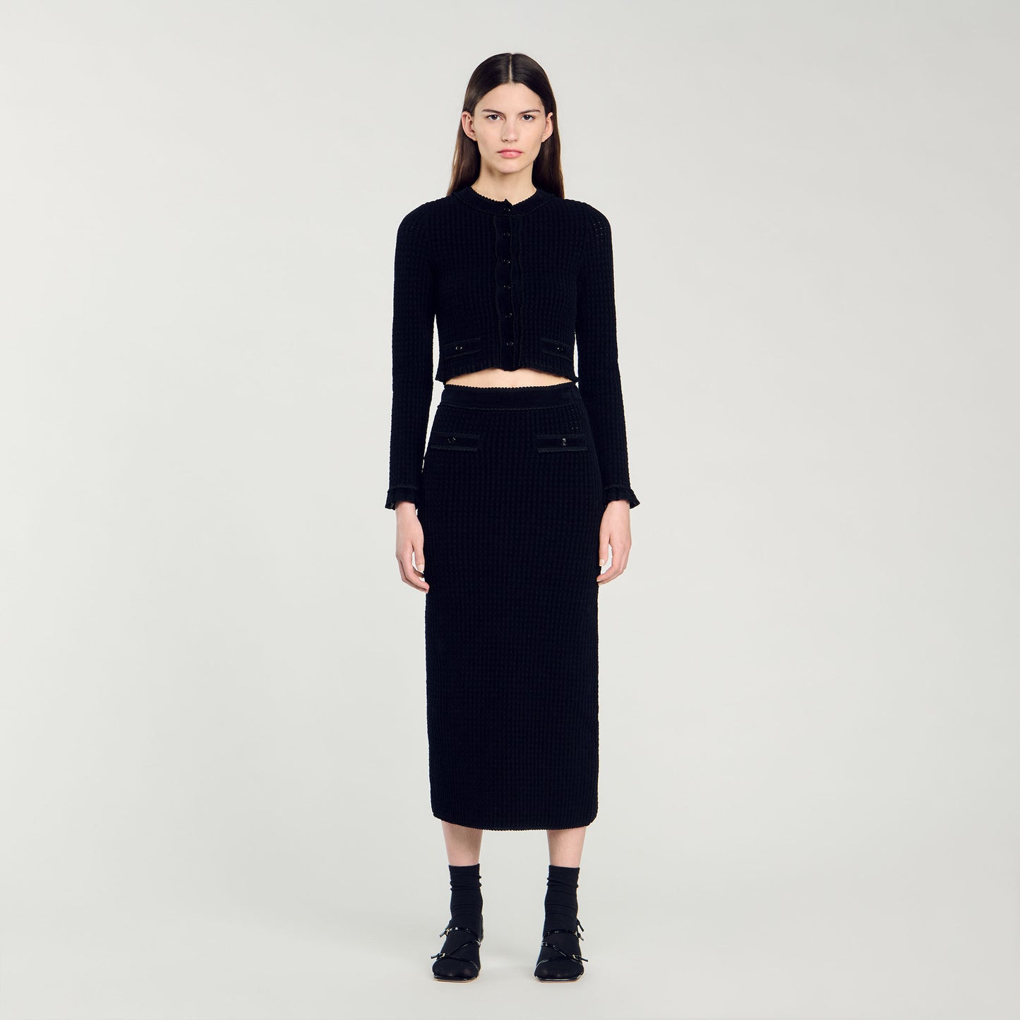 Velvet Knit Midi Skirt Black