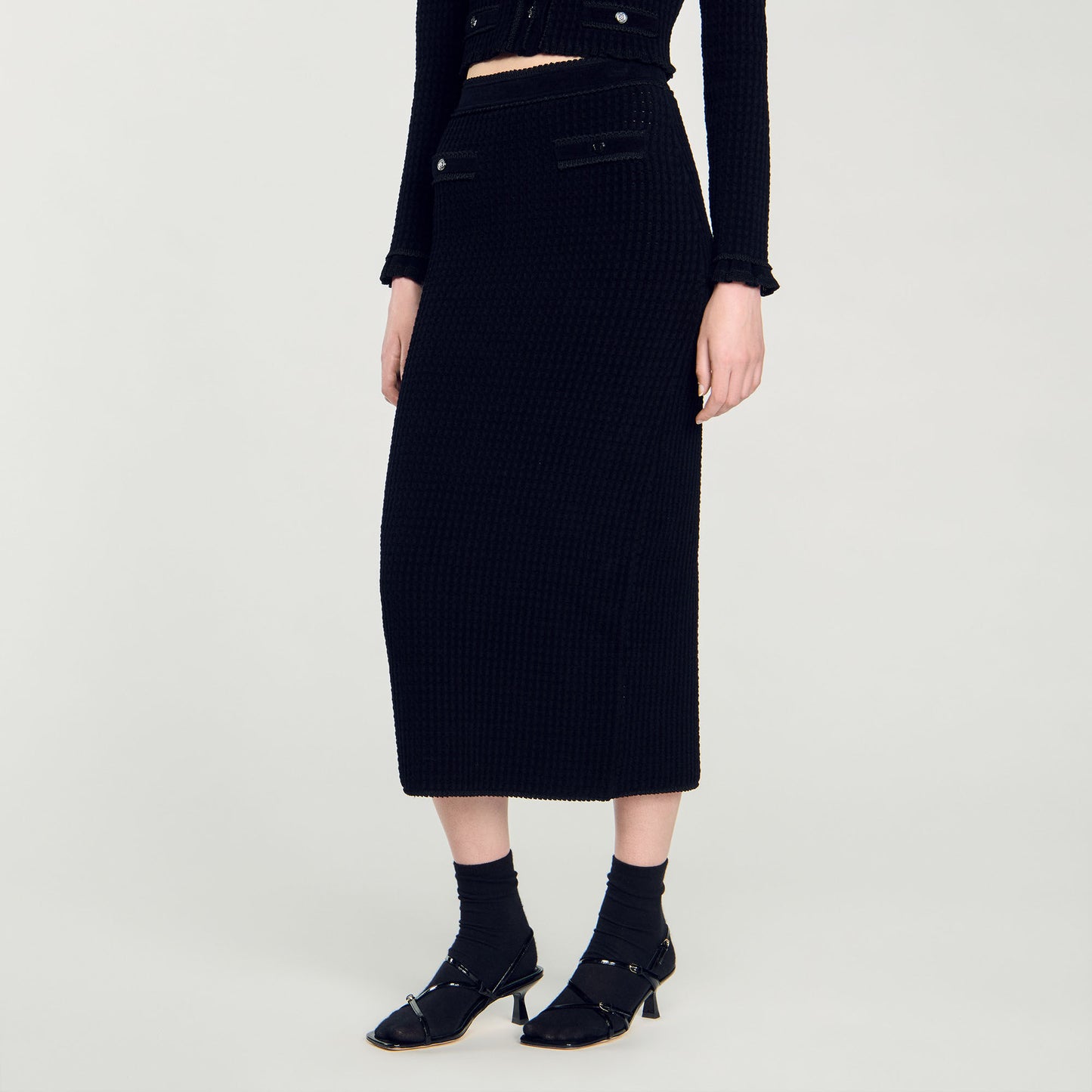 Velvet Knit Midi Skirt Black