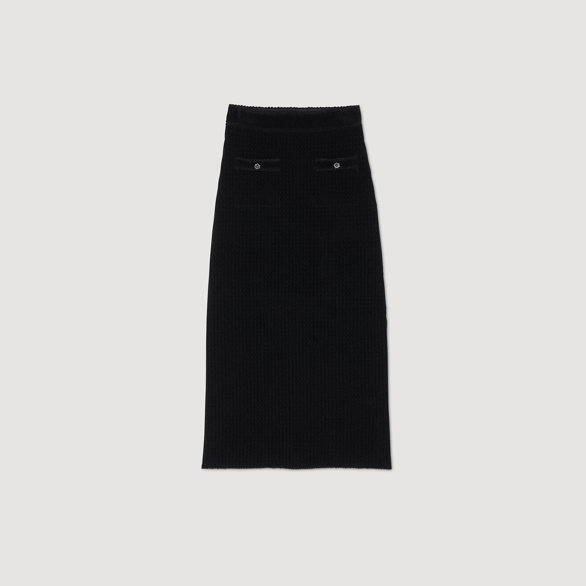 Velvet Knit Midi Skirt Black