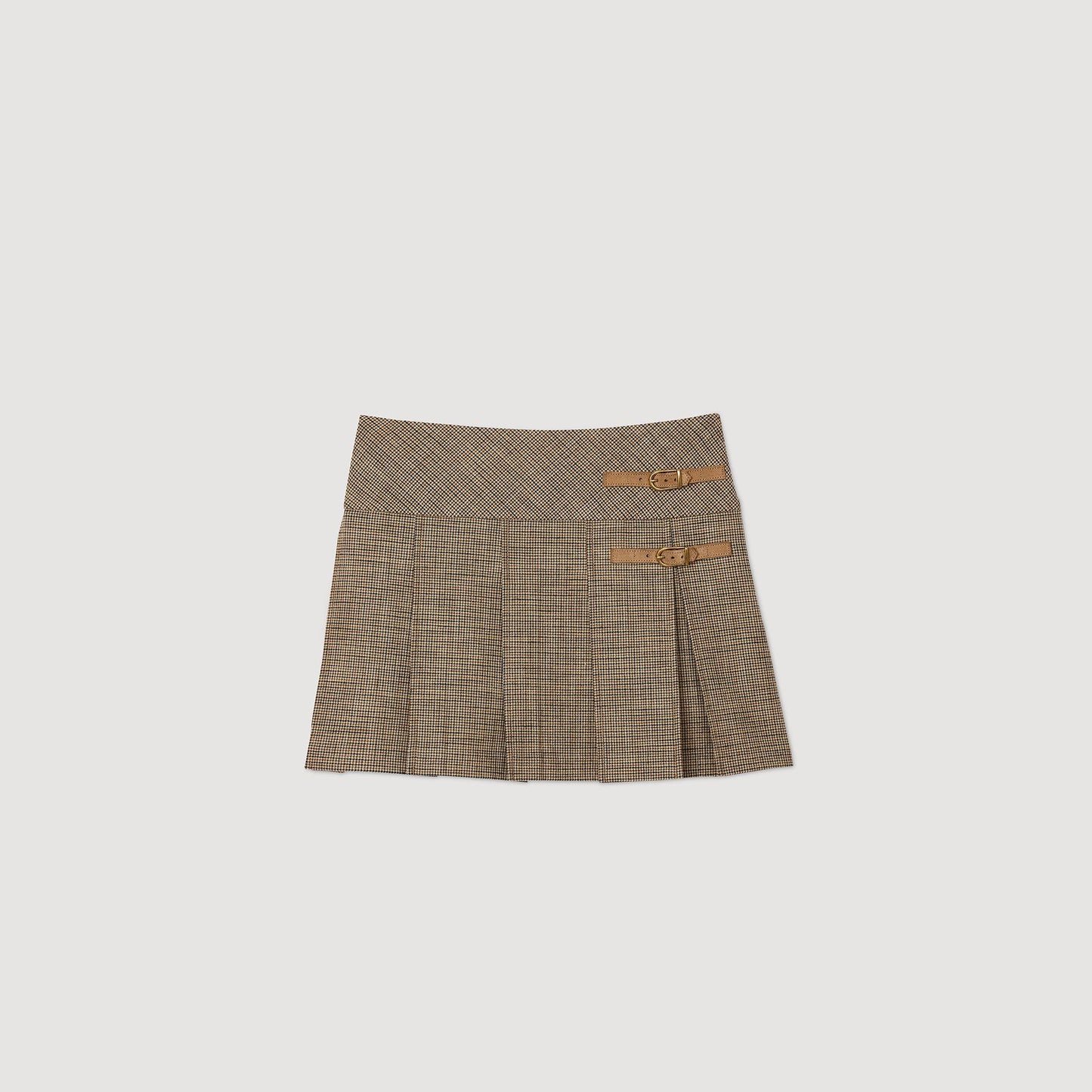 Pleated Micro Houndstooth Skirt 