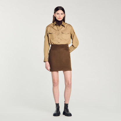 Double-Faced Short Wool Skirt Olive Green