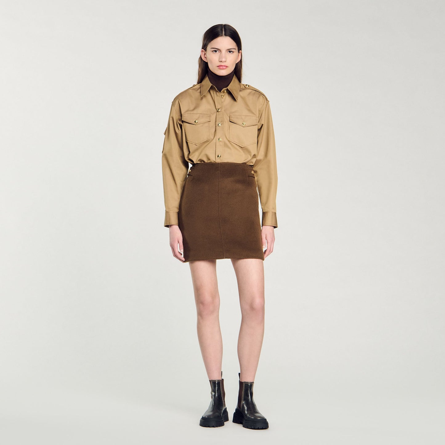 Double-Faced Short Wool Skirt Olive Green