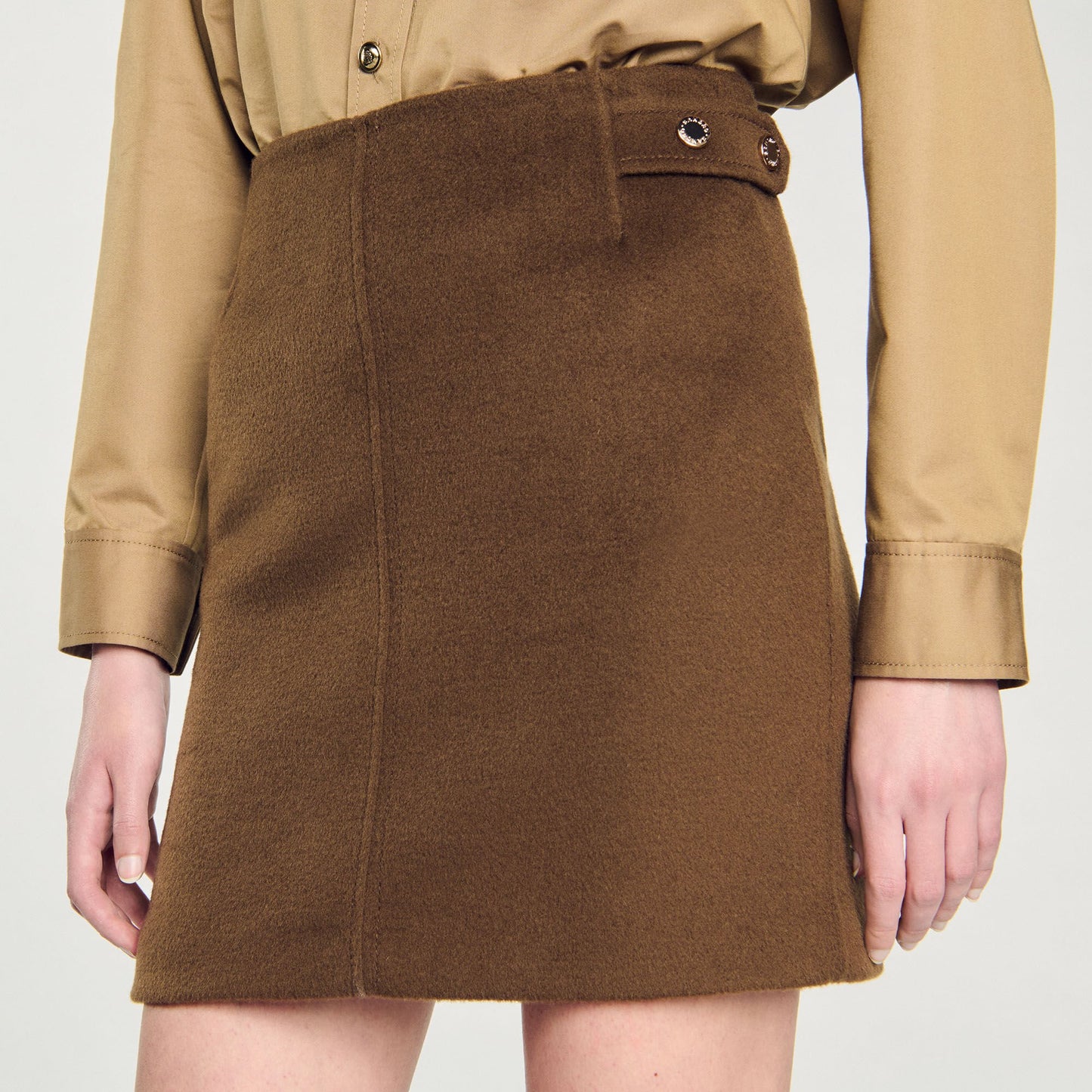 Double-Faced Short Wool Skirt Olive Green