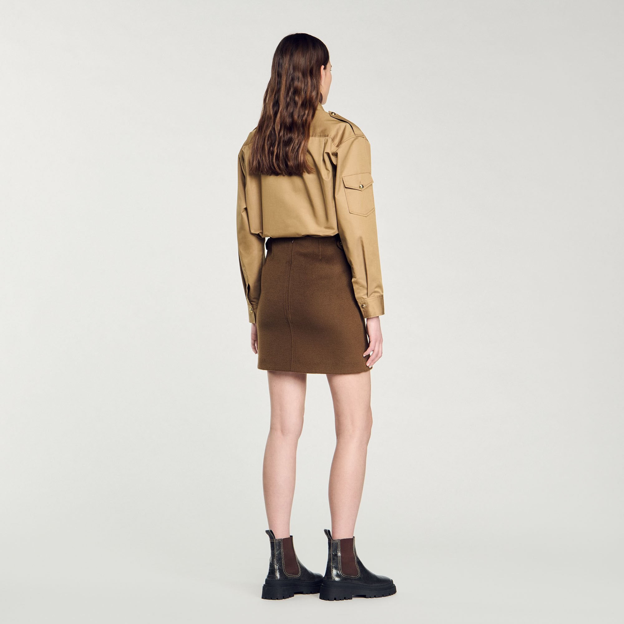 Double-Faced Short Wool Skirt Olive Green