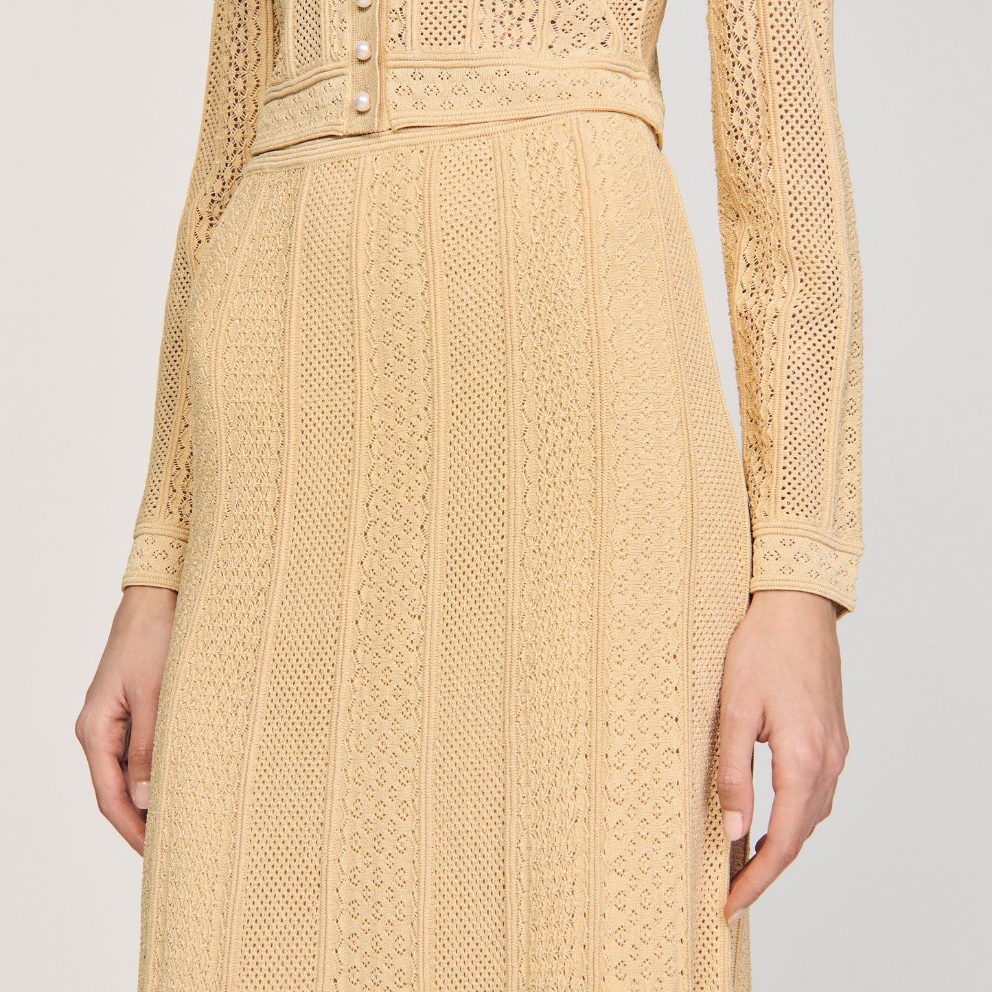 Gold Long Decorative Knit Skirt