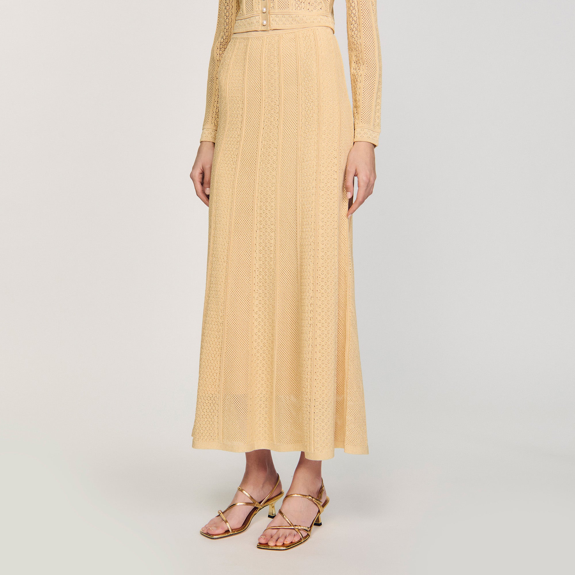 Gold Long Decorative Knit Skirt