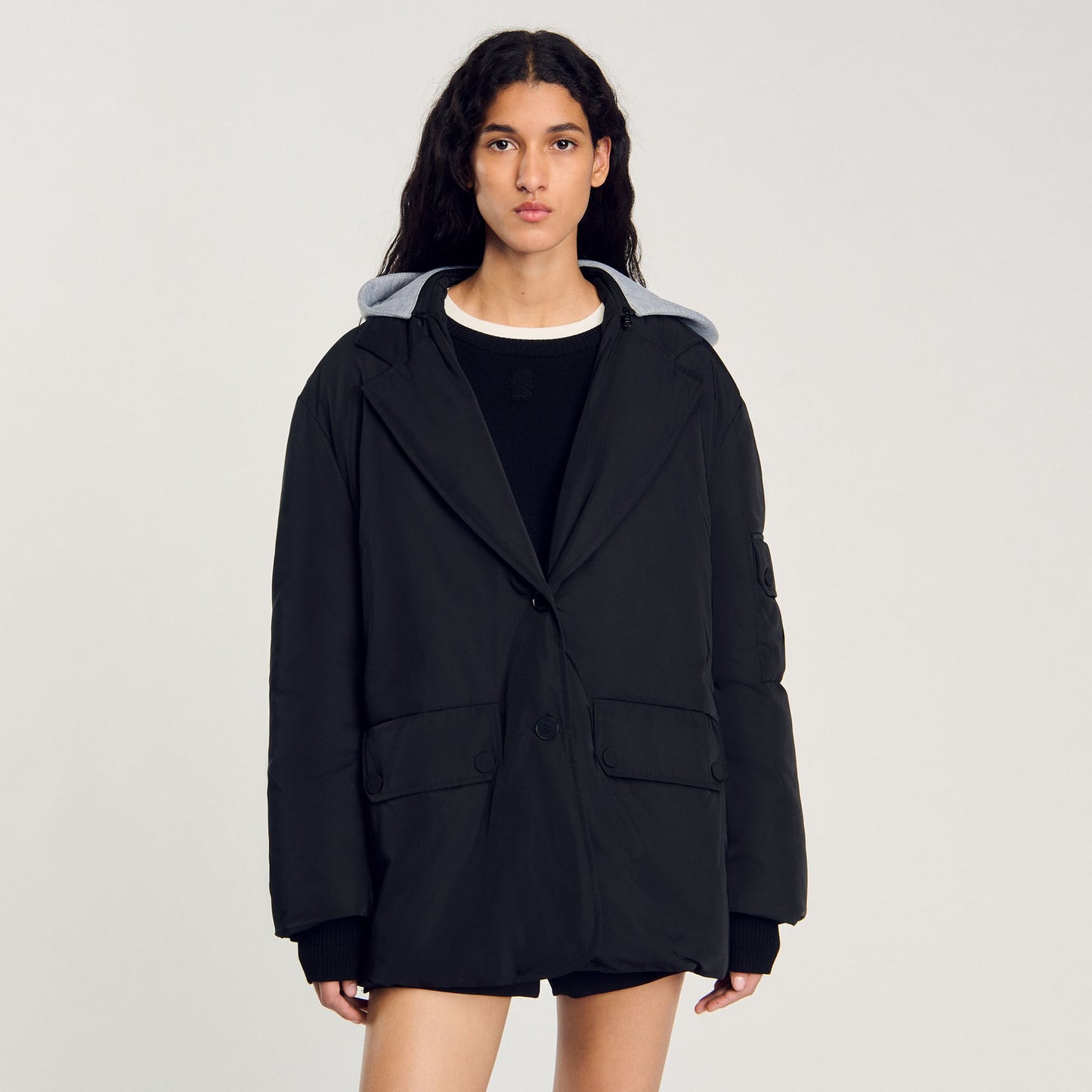 Coat With Contrasting Hood Black