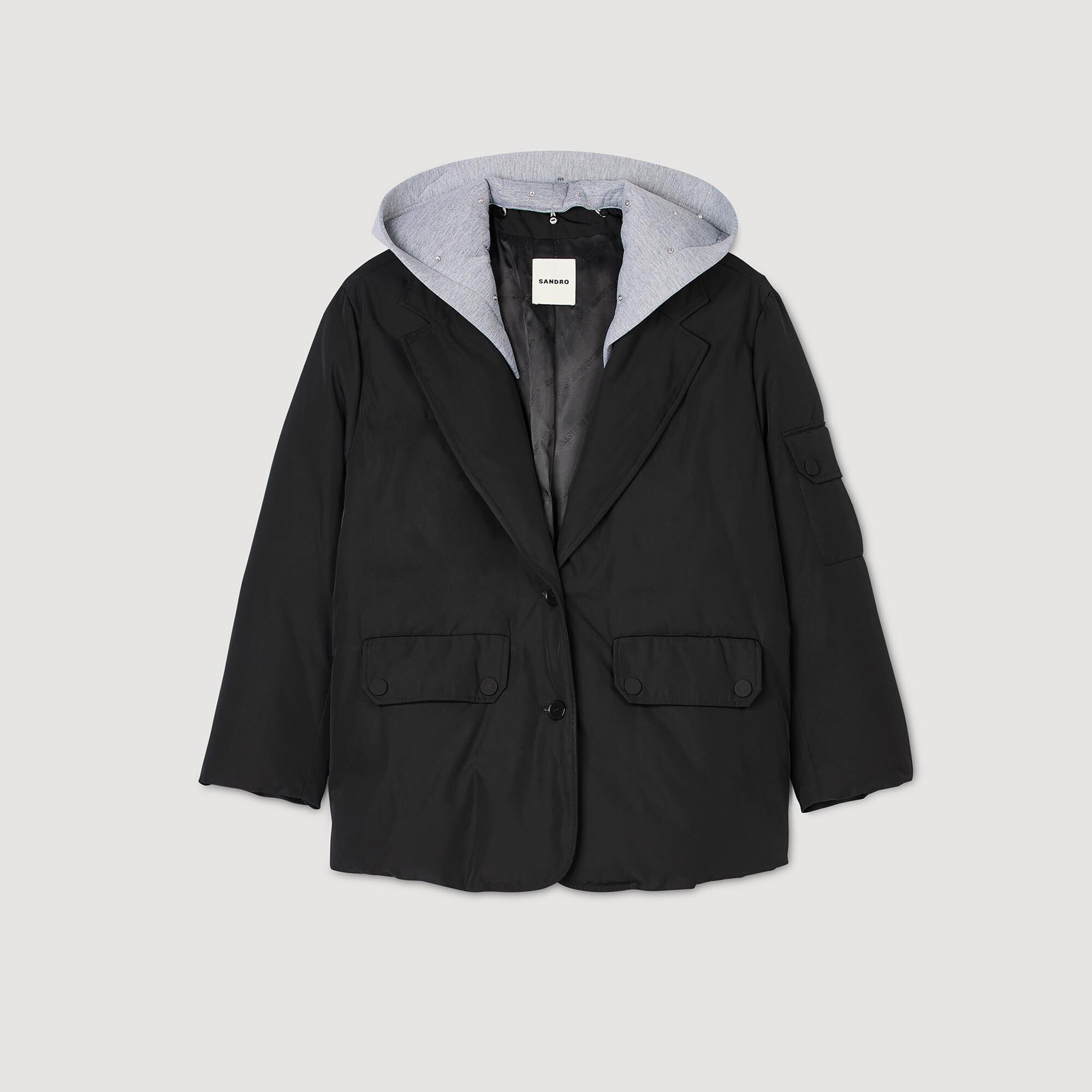 Coat With Contrasting Hood Black