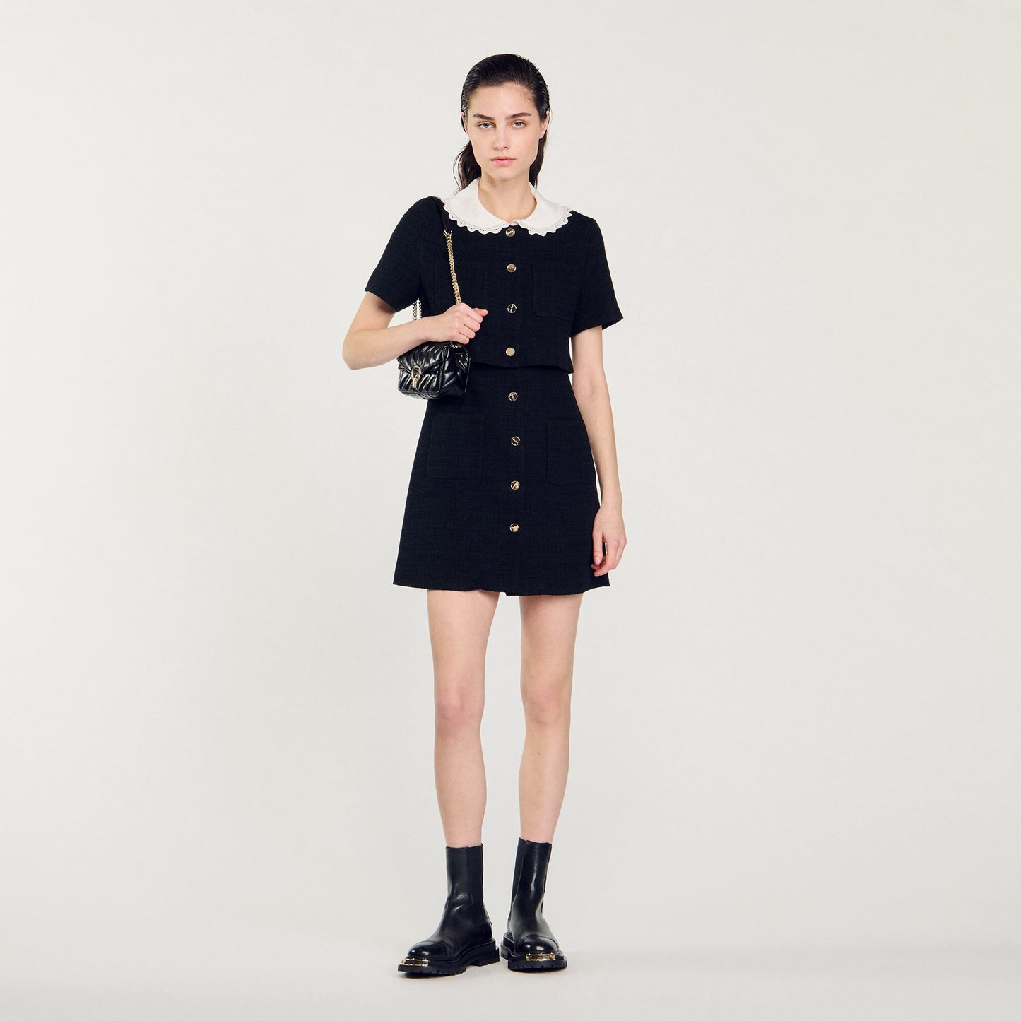 Short Tweed Dress Black