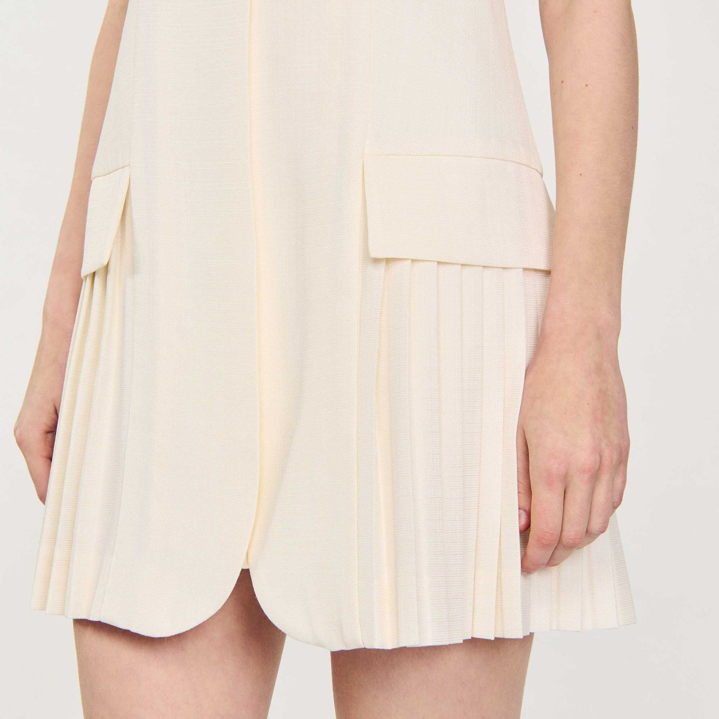 Short Pleated Suit Dress Ecru