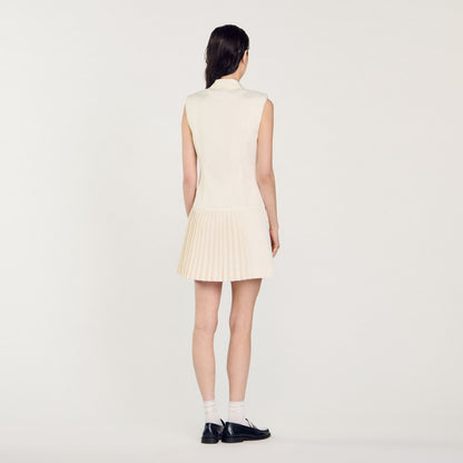 Short Pleated Suit Dress Ecru