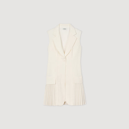 Short Pleated Suit Dress Ecru