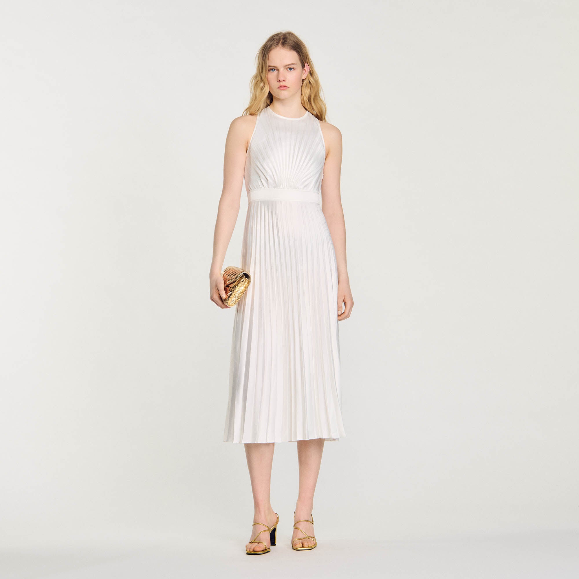 Pleated Maxi Dress Ecru