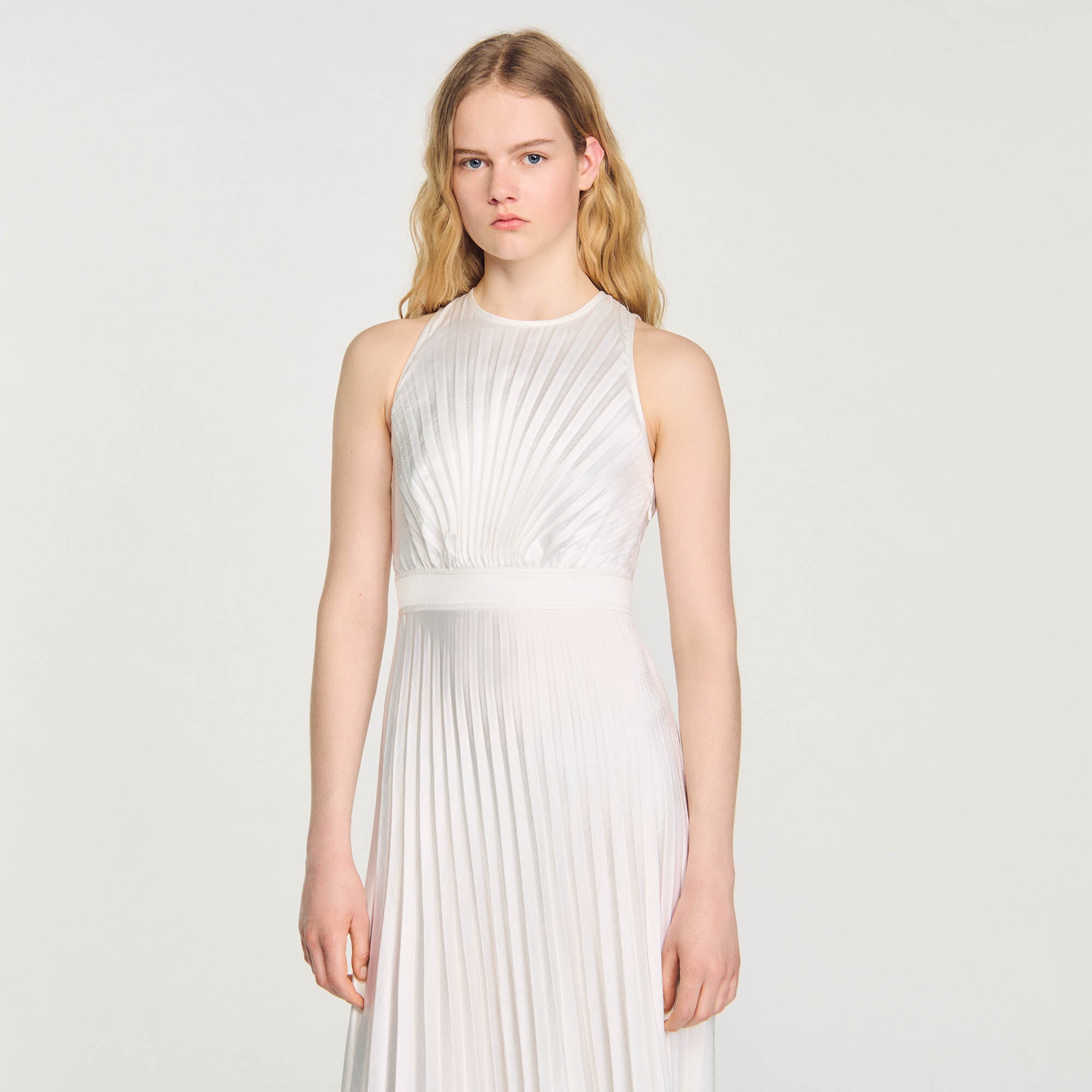 Pleated Maxi Dress Ecru