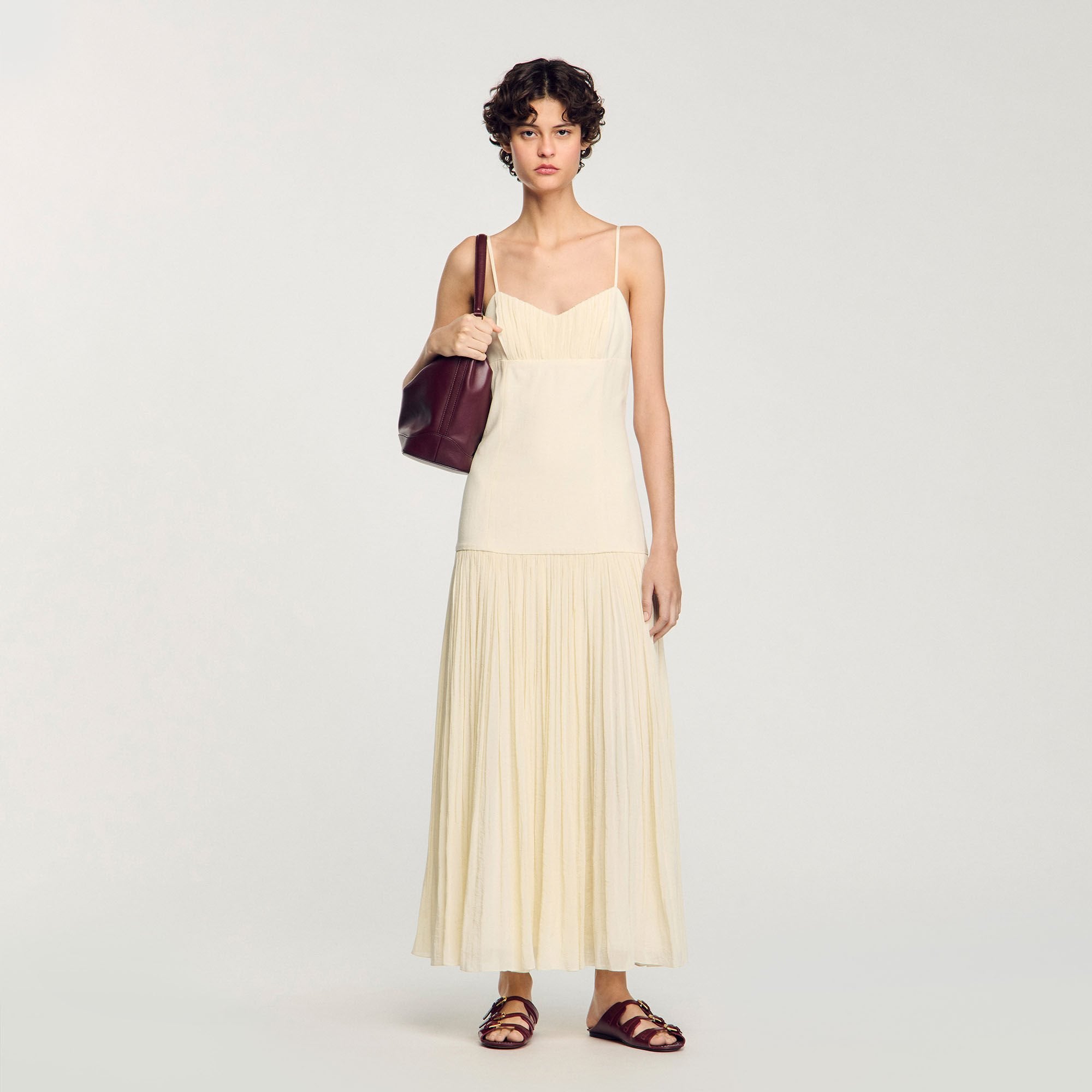 Ecru Pleated Maxi Dress