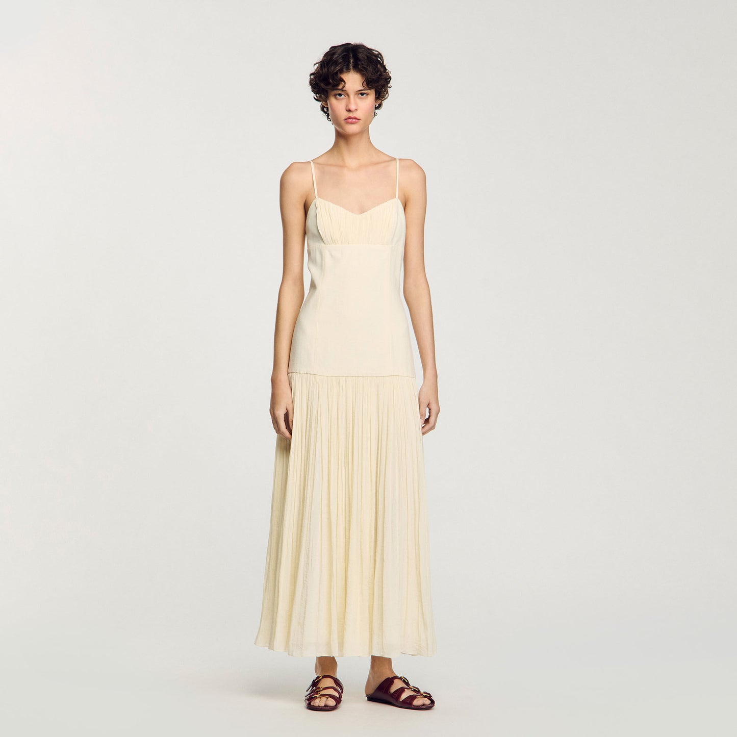 Ecru Pleated Maxi Dress