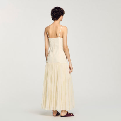 Ecru Pleated Maxi Dress