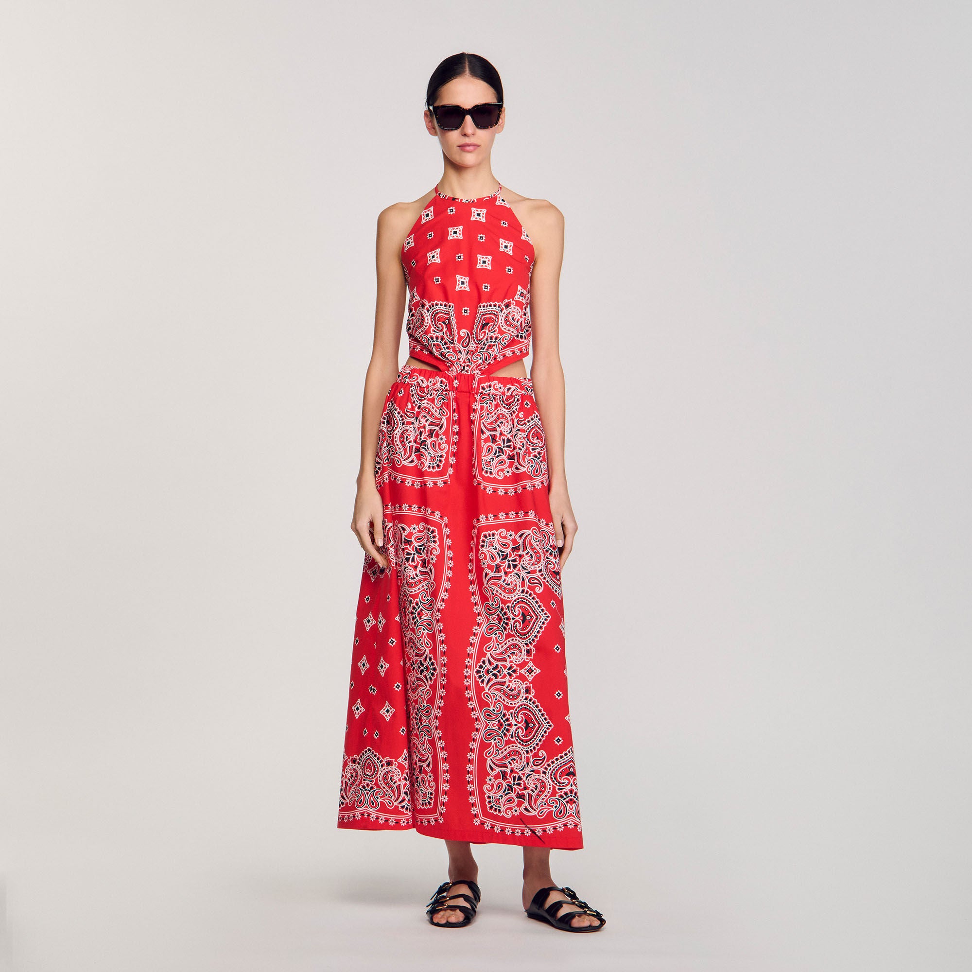 Red / White Bandana-Print Maxi Dress