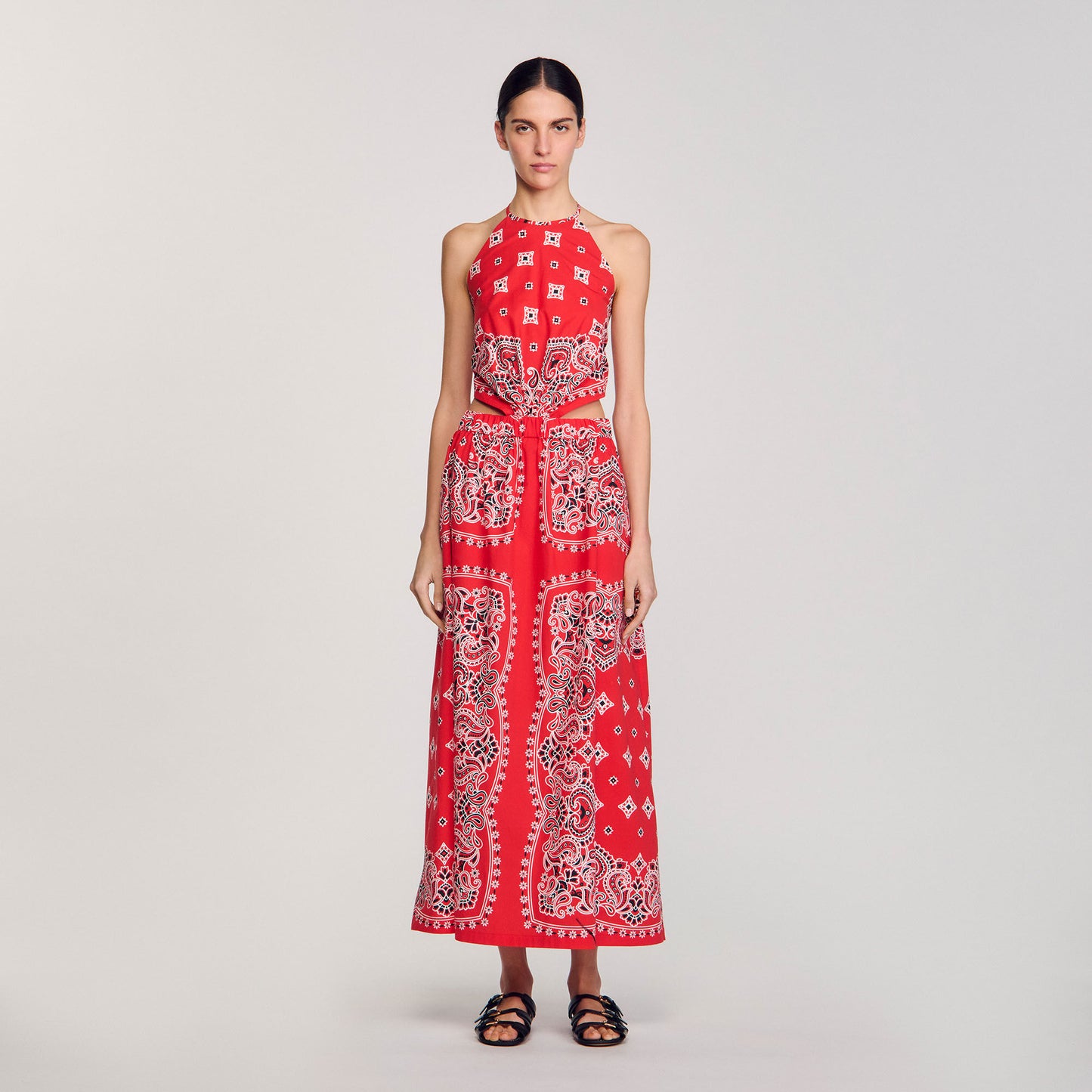 Red / White Bandana-Print Maxi Dress