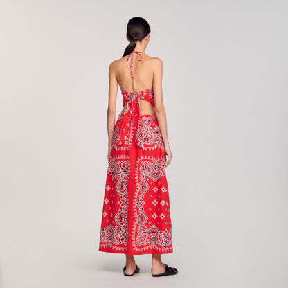 Red / White Bandana-Print Maxi Dress