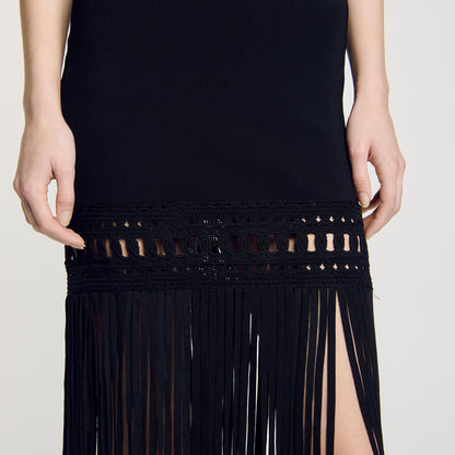 Fringed Knit Dress Black