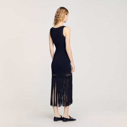 Fringed Knit Dress Black